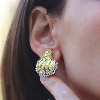 Zirkon Taşlı Gold İstiridye Gümüş Küpe