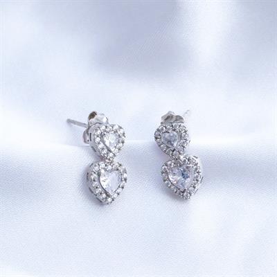 Zirkon Taşlı Kalp Gümüş Küpe