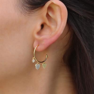 Zirkon Taşlı Kalpli Gold Gümüş Halka Küpe