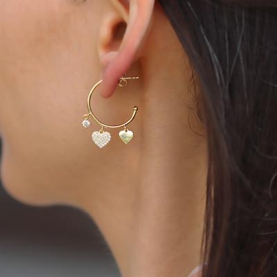 Zirkon Taşlı Kalpli Gold Gümüş Halka Küpe