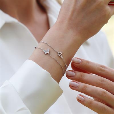 Zirkon Taşlı Kelebek Modeli Gümüş Bileklik