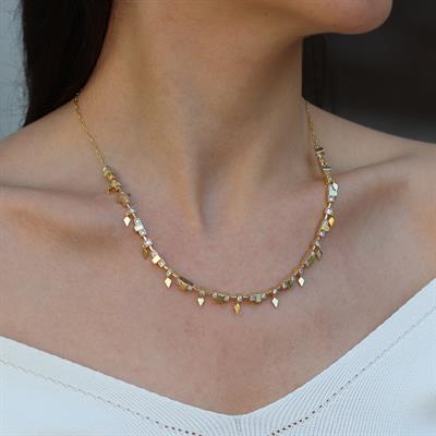 Zirkon Taşlı Küp Trend Gold Gümüş Kolye