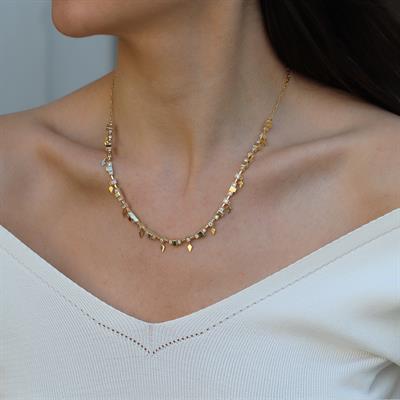 Zirkon Taşlı Küp Trend Gold Gümüş Kolye