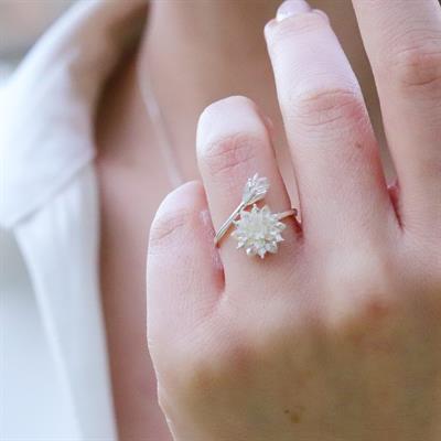 Zirkon Taşlı Lotus Çiçekli Gümüş Set