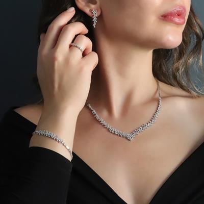 Zirkon Taşlı Pırlanta Modeli 925 Ayar Gümüş Set