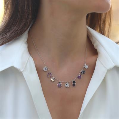 Zirkon Taşlı Renkli  Şans Gümüş Kolye