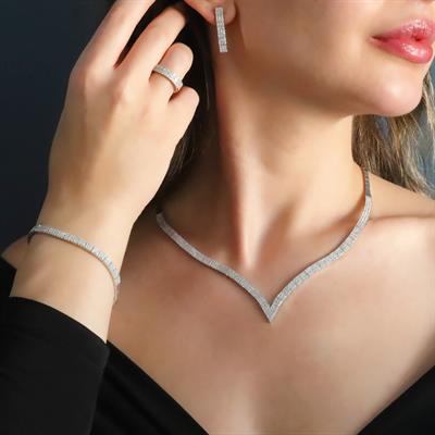 Zirkon Taşlı Su Yolu 925 Ayar Gümüş Set 