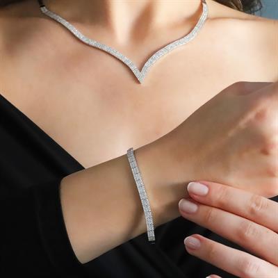 Zirkon Taşlı Su Yolu 925 Ayar Gümüş Set 