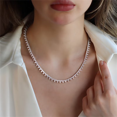 Zirkon Taşlı Su Yolu Gümüş Kolye