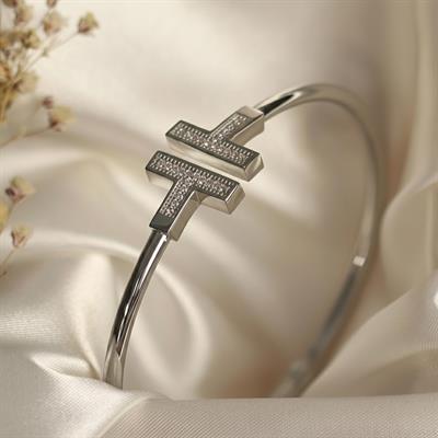 Zirkon Taşlı T 925 Ayar Gümüş Kelepçe