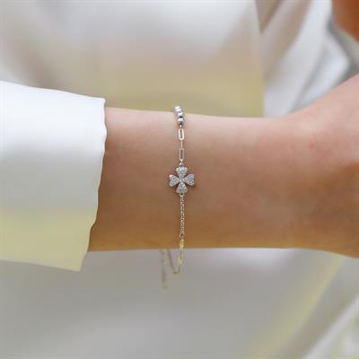 Zirkon Taşlı Yonca Trend Gümüş Yonca Bileklik