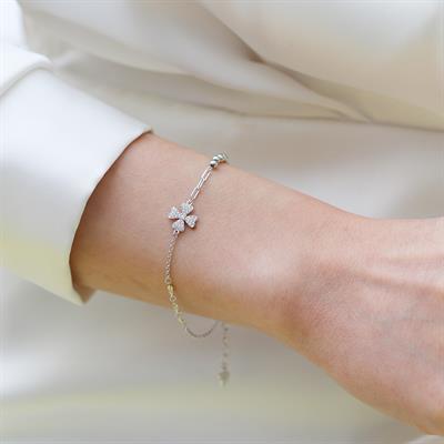 Zirkon Taşlı Yonca Trend Gümüş Yonca Bileklik