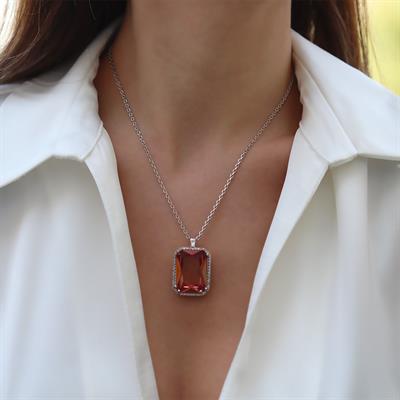 Zultanit Taşlı Mega Baget Gümüş Kolye 