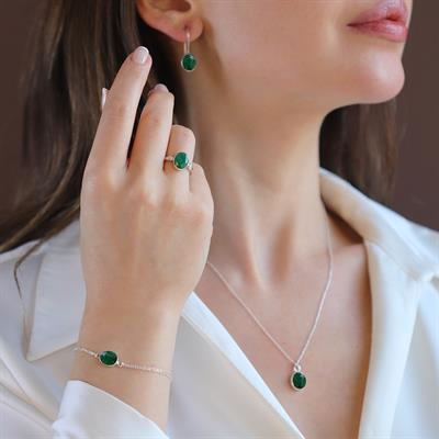 Zümrüt Doğaltaş Gümüş Set 