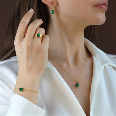 Zümrüt Gold Kaplama Doğaltaş Gümüş Set 