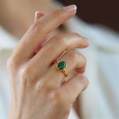 Zümrüt Gold Kaplama Doğaltaş Gümüş Set 