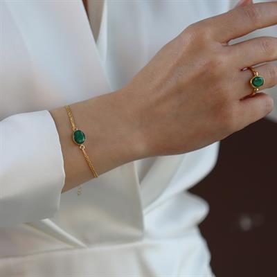 Zümrüt Gold Kaplama Doğaltaş Gümüş Set 