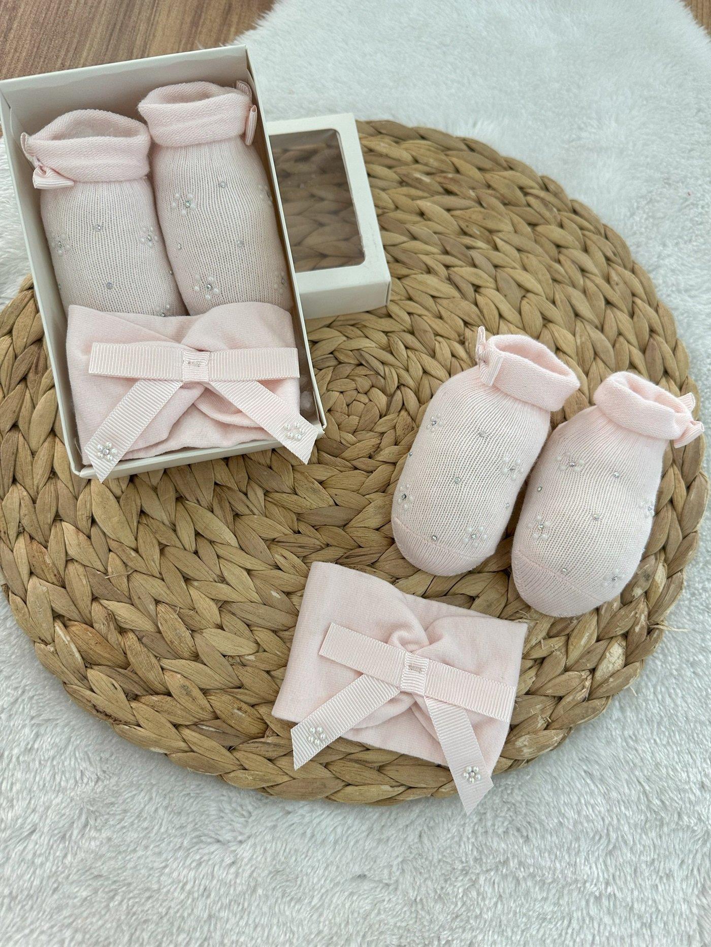 Siona Aksesuarlı Kız Bebek Çorap Bandana Set 0-6 Ay
