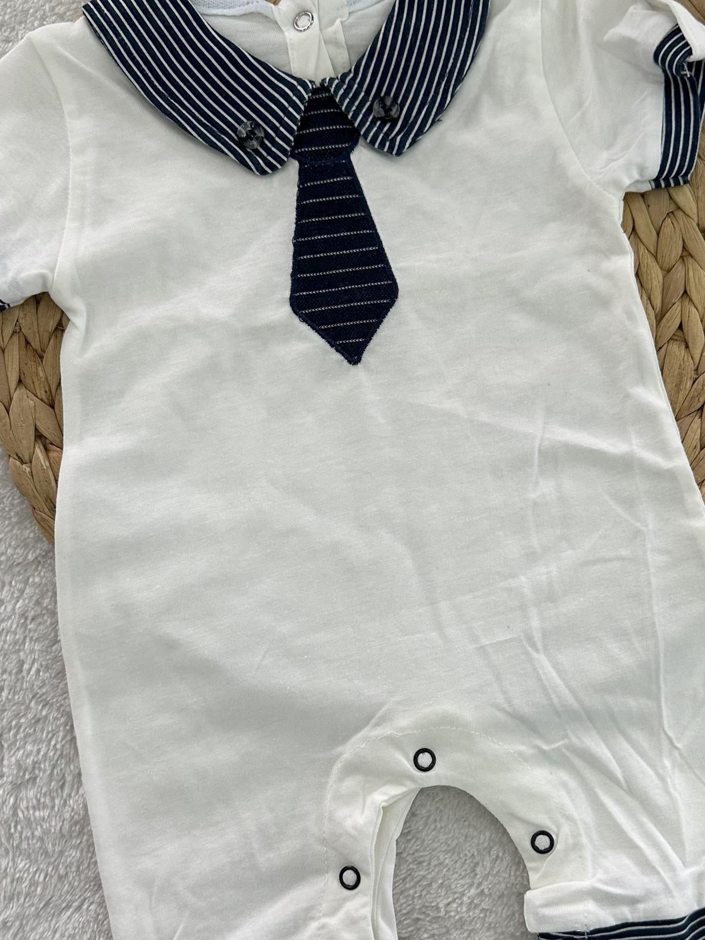 Kravat Nakışlı Yakalı Erkek Bebek Şort Tulum 0-3/3-6/6-9/9-12 Ay