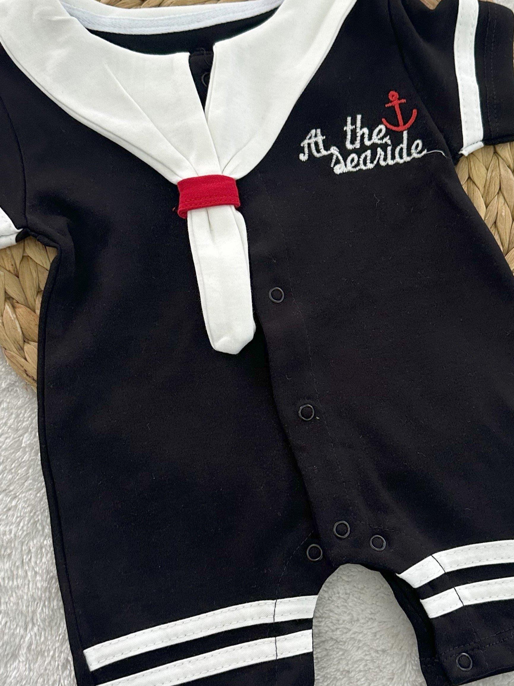The Searide Nakışlı Gemici Erkek Bebek Şort Tulum 0-3/3-6/6-9/9-12 Ay