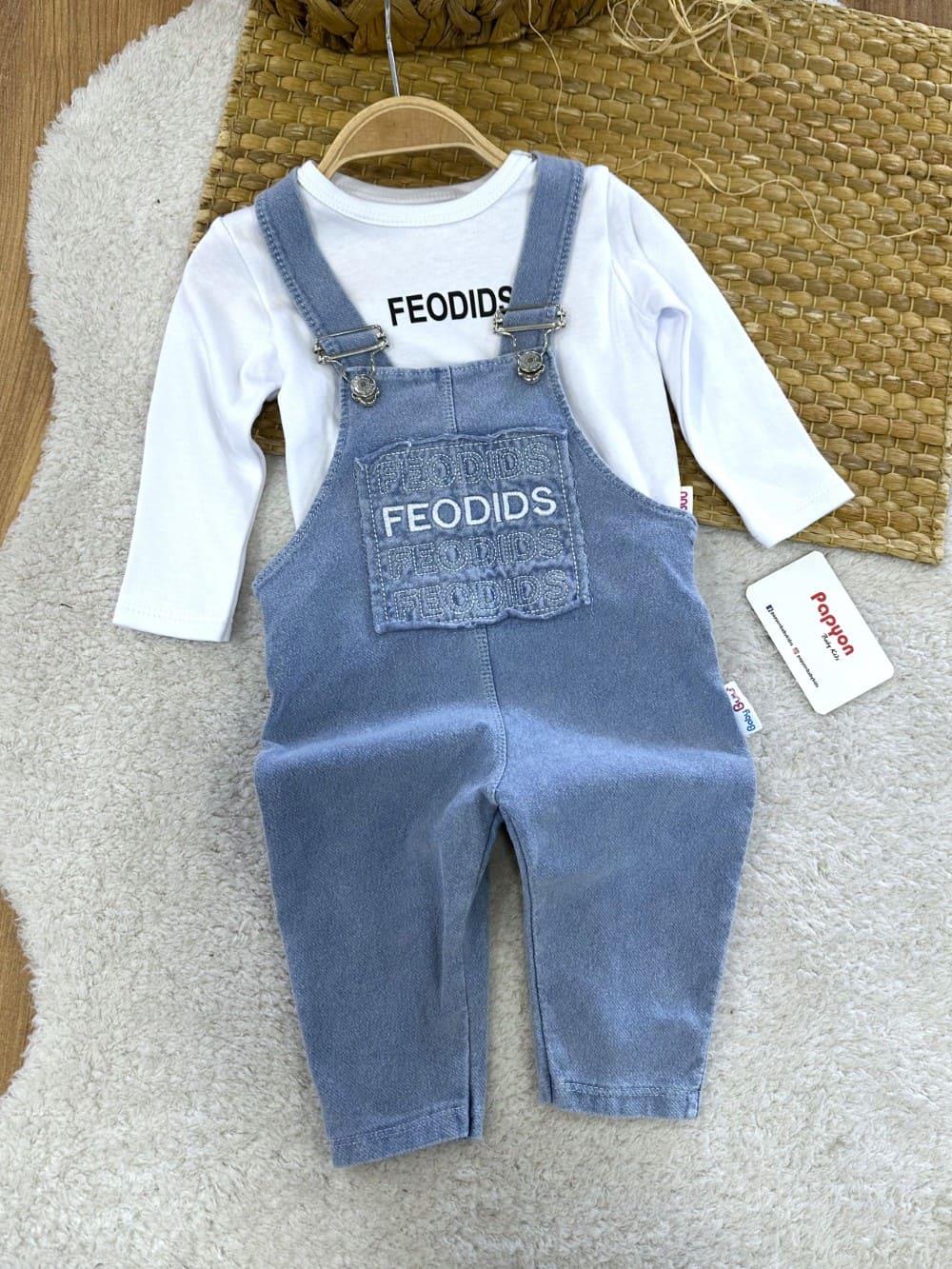 Feodids Baskılı Badili Nakışlı Kot Salopetli Kız Bebek 2li Takım (6-9/9-12/12-18/18-24 Ay)