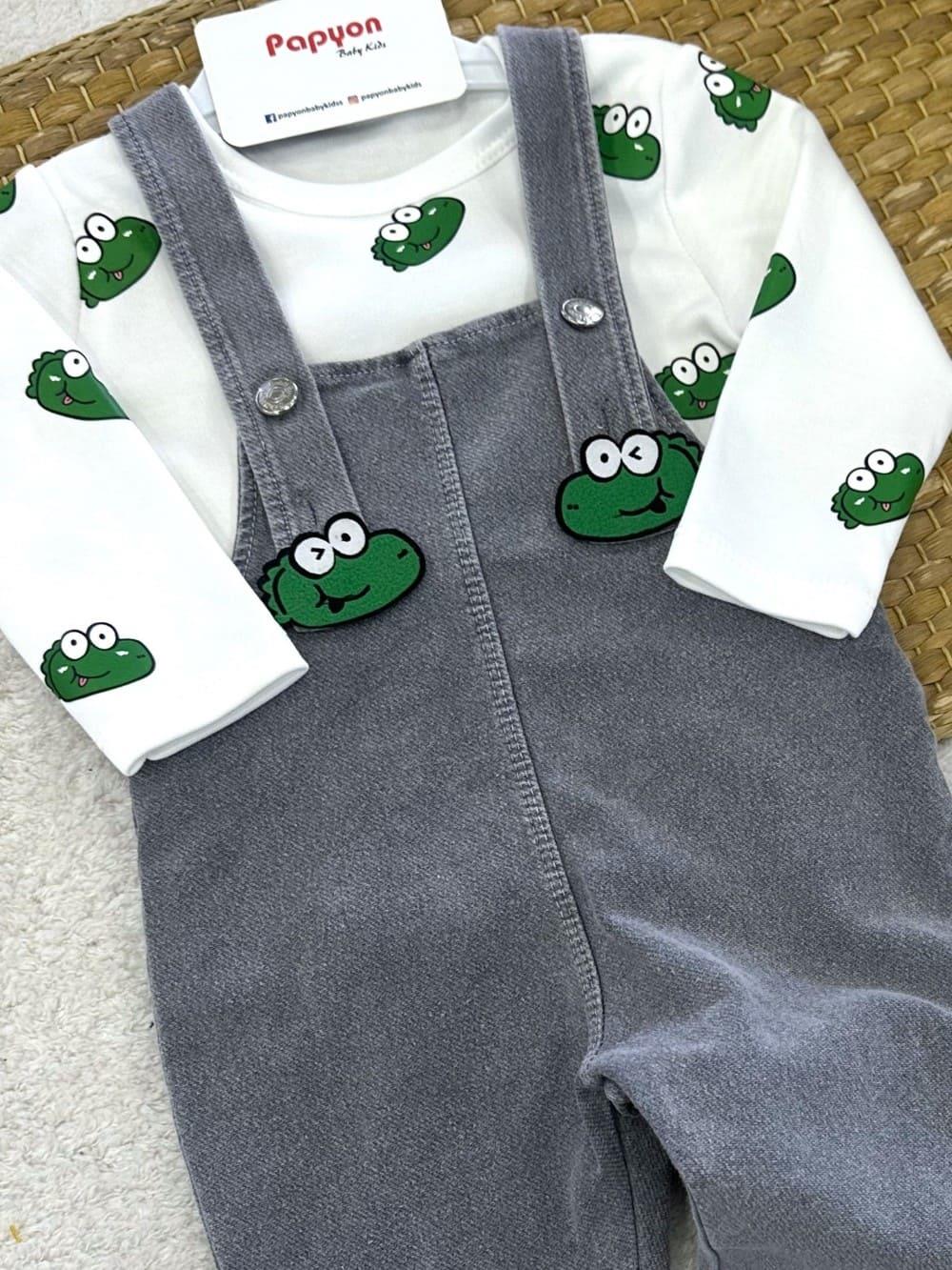 Timsah Badili Kot Salopetli Erkek Bebek 2li Takım (6-9/9-12/12-18/18-24 Ay)