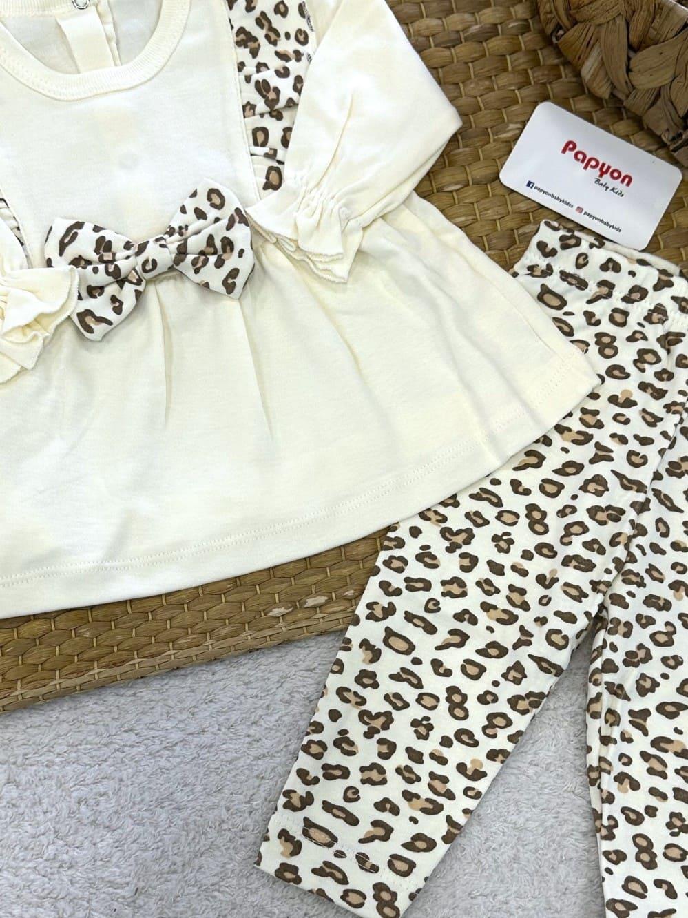 Minnie Leopar Nakışlı Kız Bebek 2li Takım 3-6/6-9/9-12 Ay