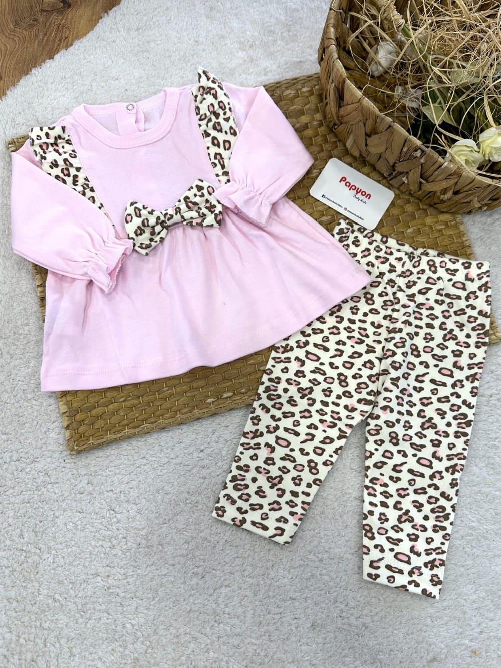 Minnie Leopar Nakışlı Kız Bebek 2li Takım 3-6/6-9/9-12 Ay