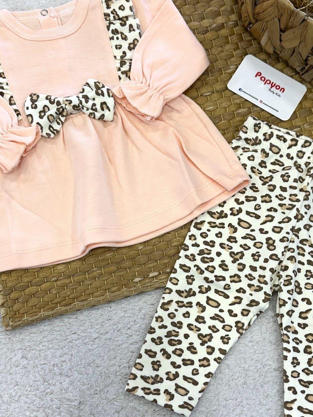 Minnie Leopar Nakışlı Kız Bebek 2li Takım 3-6/6-9/9-12 Ay