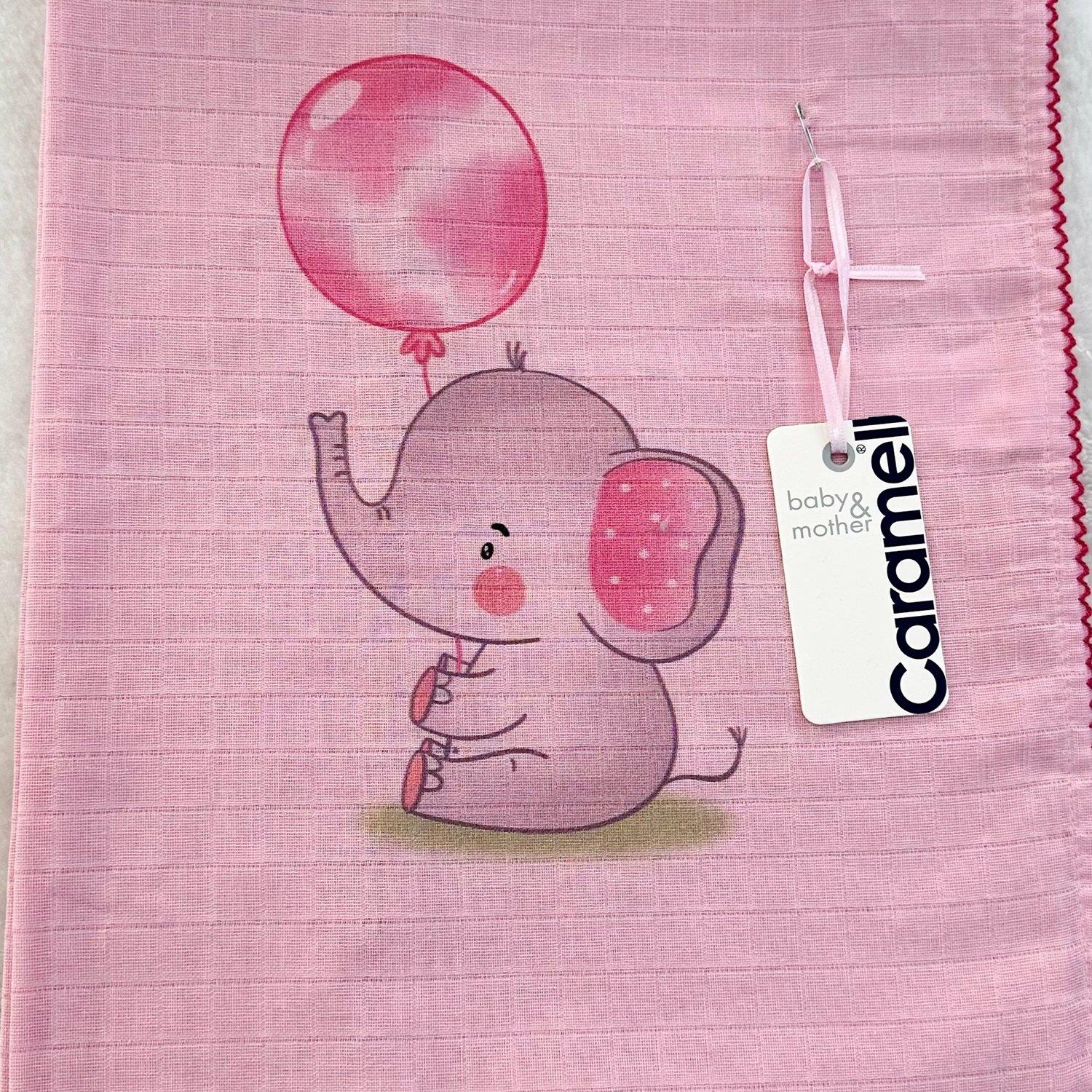 Balonlu Fil Baskılı Tek Kat Müslin Bebek Battaniyesi 80x90 Cm