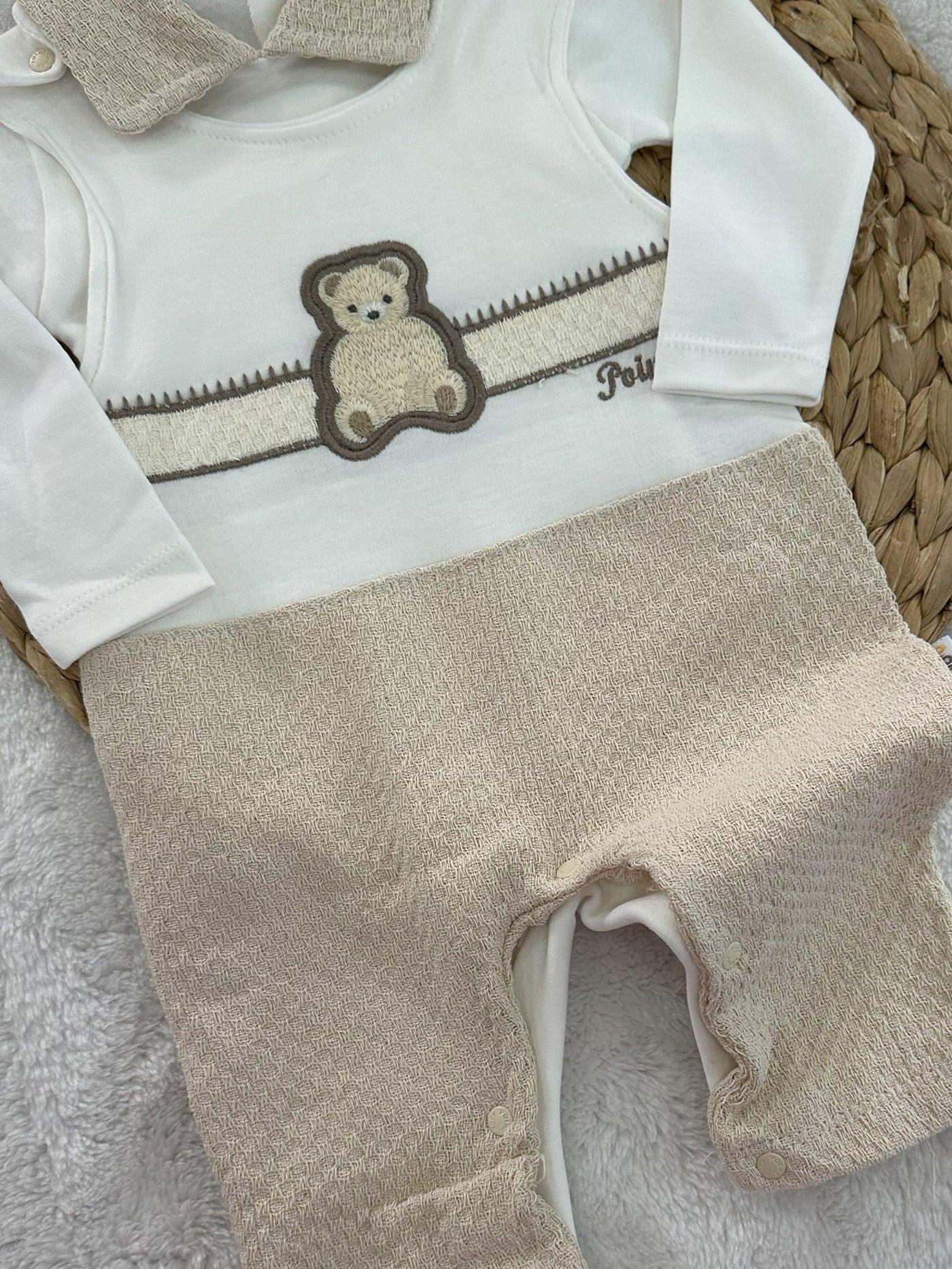 Bear Ayıcık Nakışlı Erkek Bebek Badili Salopet Takım 0-3/3-6/6-9 Ay