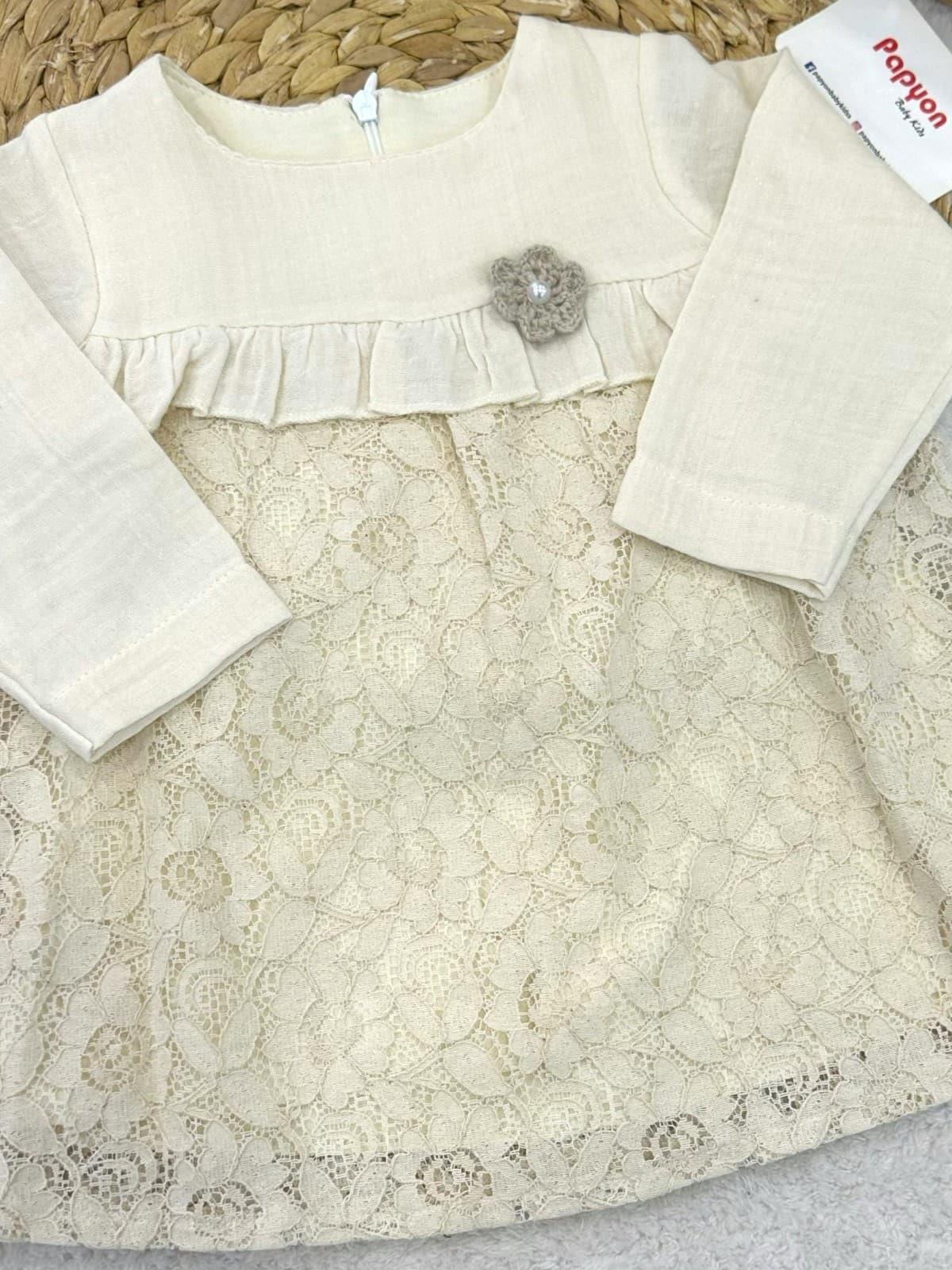 Üst Müslin Alt Dantelli Kız Bebek Elbise (6-9/9-12/12-18/18-24/24-36 Ay)