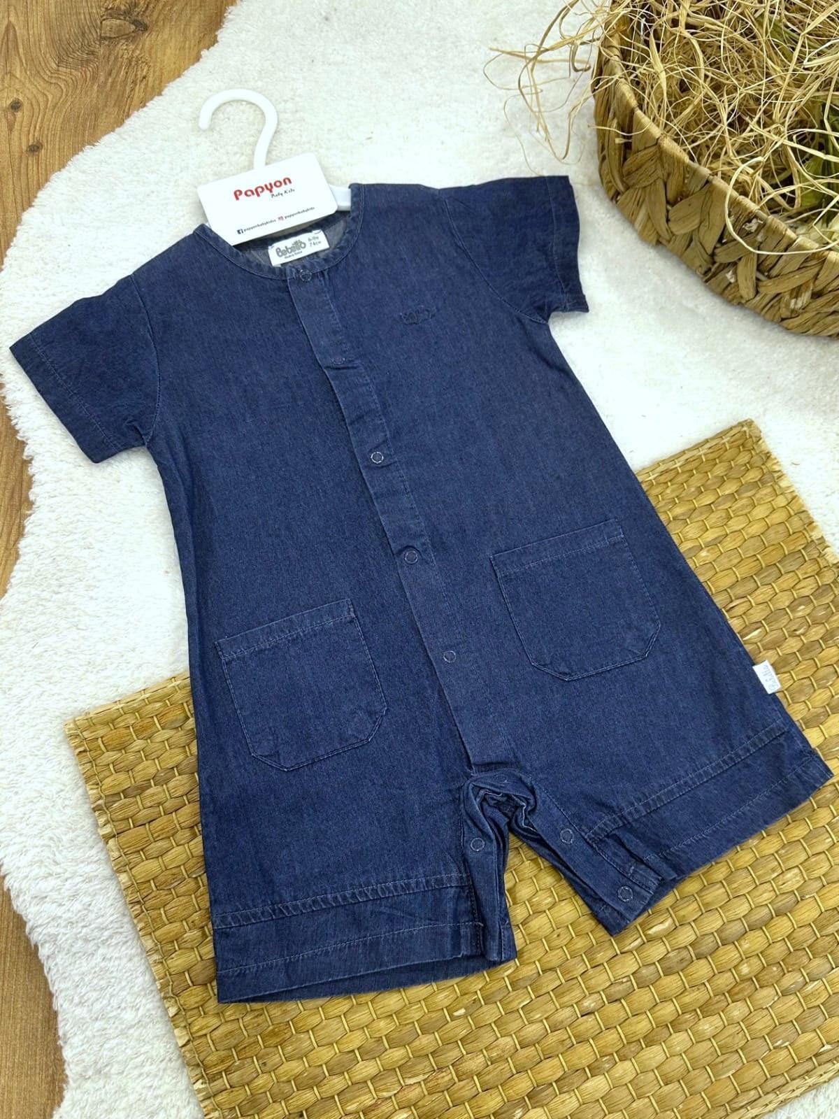 Çift Cepli Erkek Bebek Yazlık Tencel Kot Tulum (6-9/9-12/12-18/18-24 Ay)
