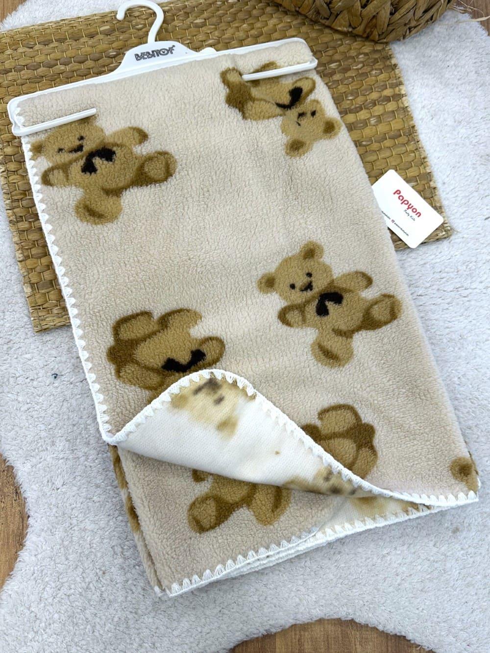 Ayıcık Desenli Polar Welsoft Bebek Battaniyesi (90x100 Cm)