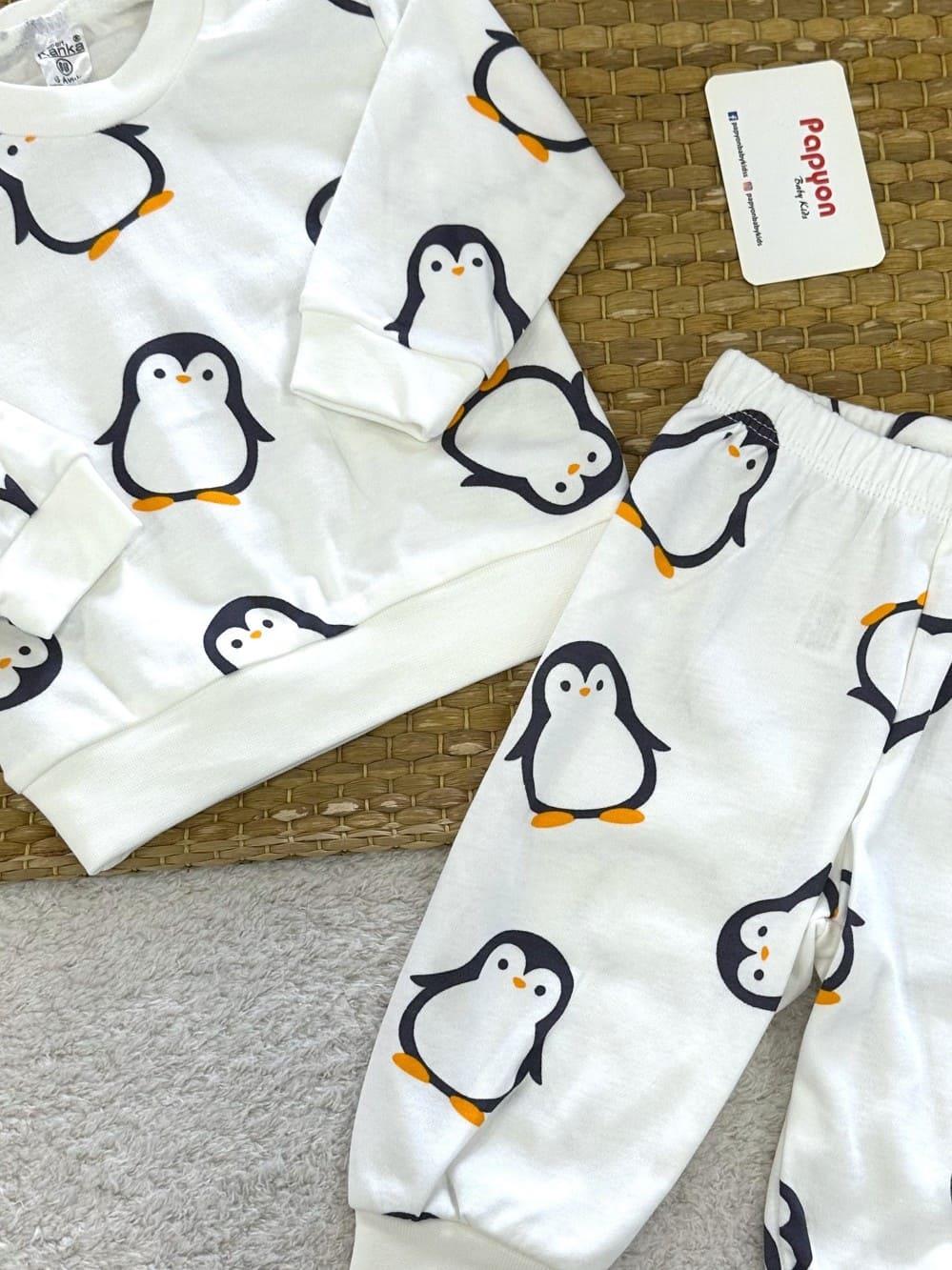 Penguen Desenli Uniseks Bebek 2li Takım (3-6/6-9/9-12/12-18 Ay)