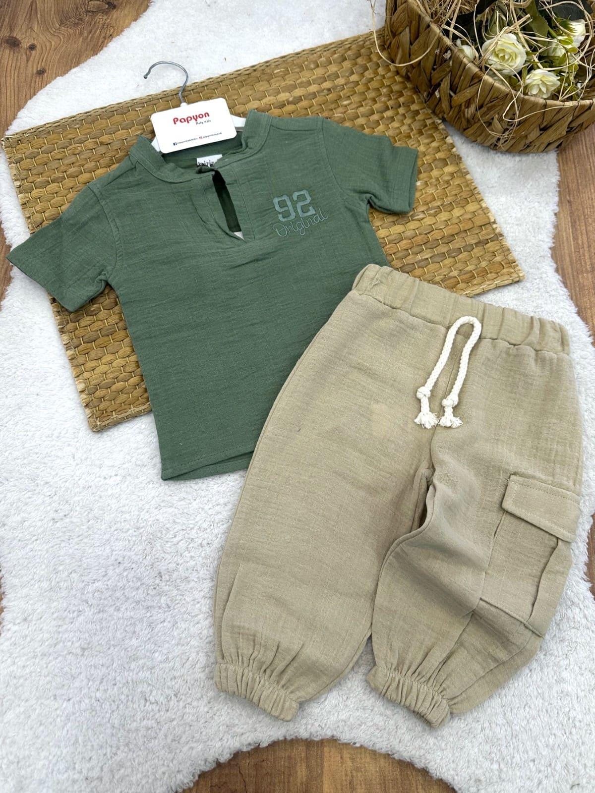 92 Original Nakışlı Gömlek Pantolon Erkek Bebek Müslin Takım (6-9/9-12/12-18/18-24 Ay)