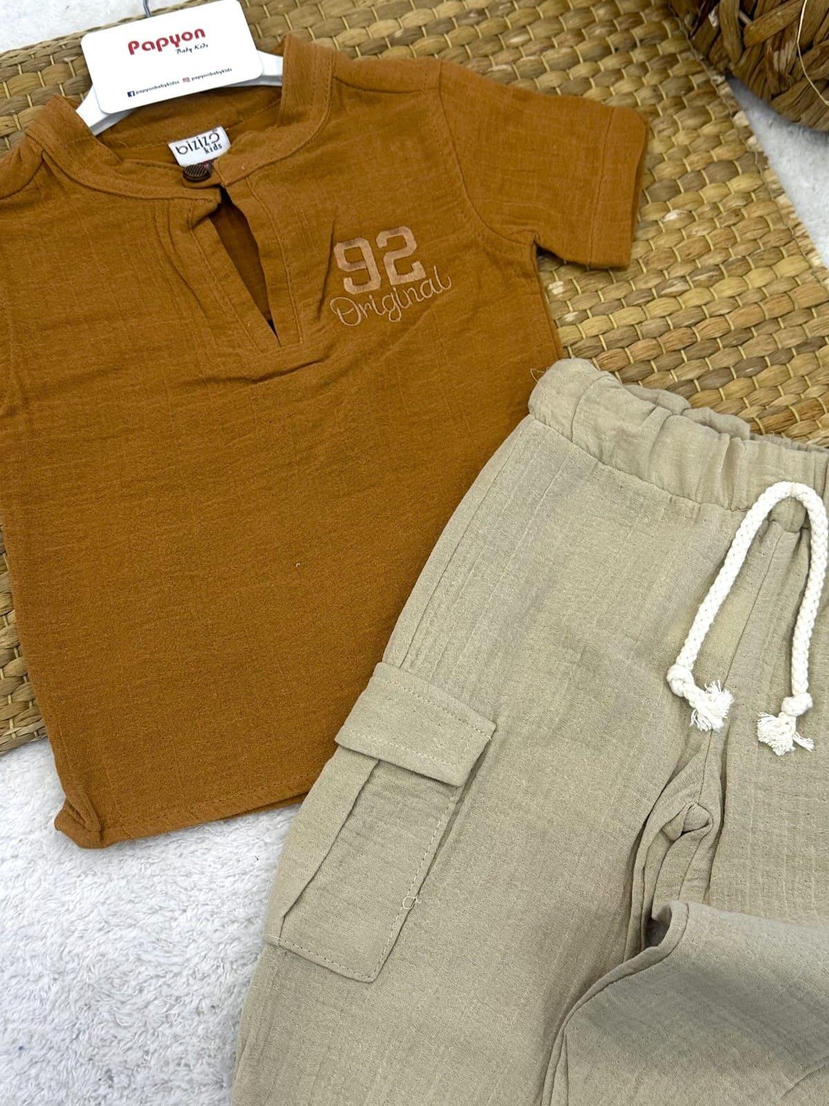 92 Original Nakışlı Gömlek Pantolon Erkek Bebek Müslin Takım (6-9/9-12/12-18/18-24 Ay)