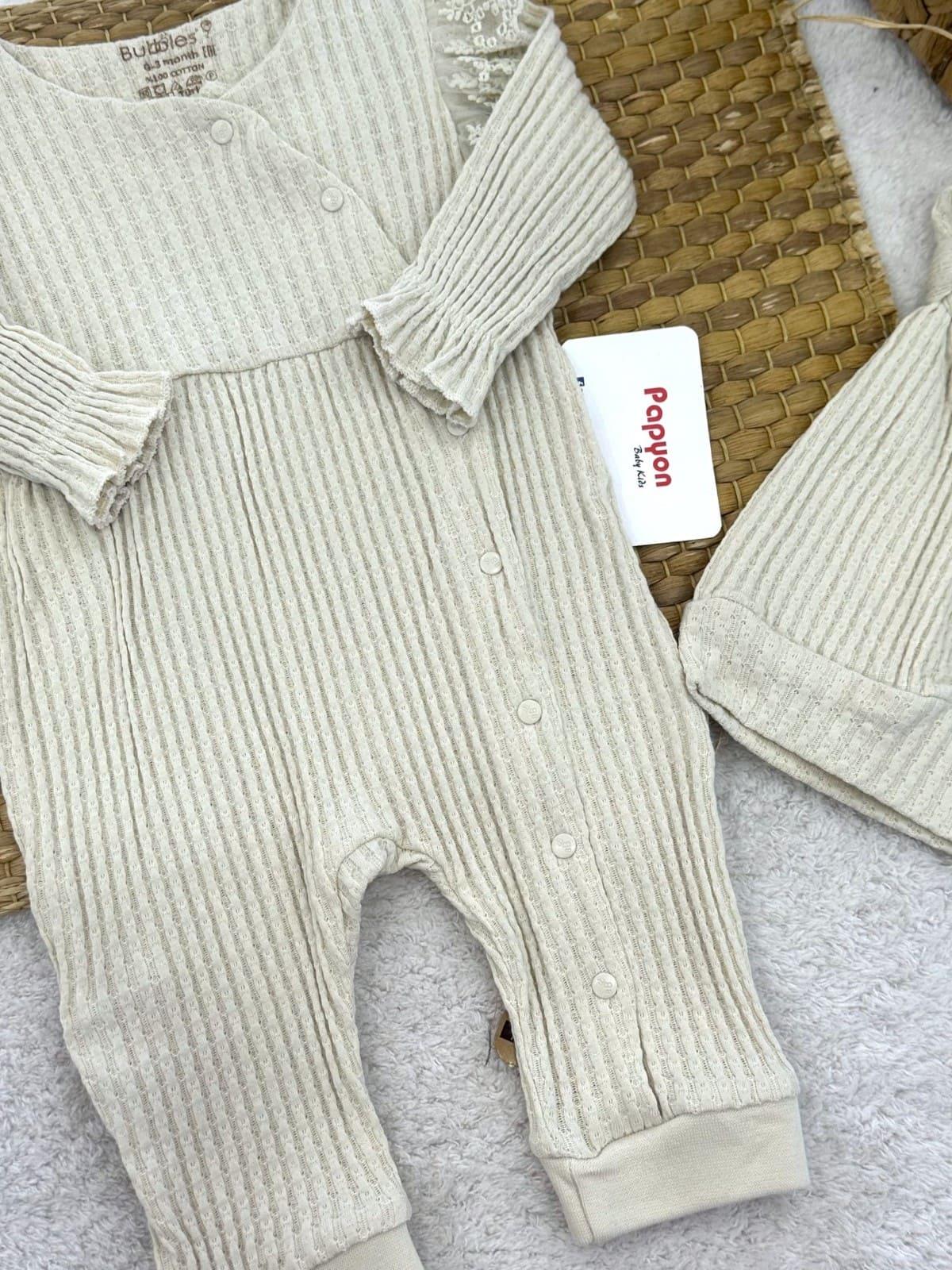 Jakarlı Omuzdan Dantelli Bereli Kız Bebek Tulum (0-3/3-6/6-9 Ay)
