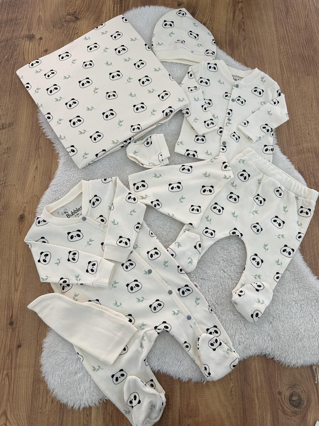 Panda Organik Unisex Bebek 8li Zıbın Set Hastane Çıkışı