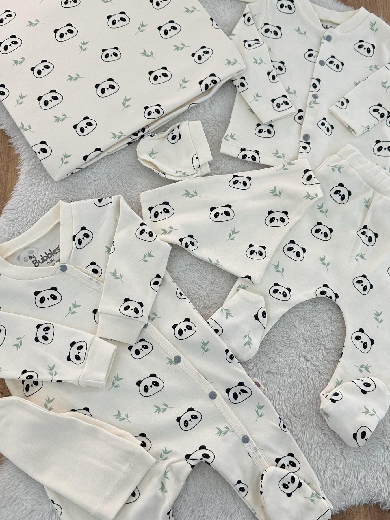 Panda Organik Unisex Bebek 8li Zıbın Set Hastane Çıkışı