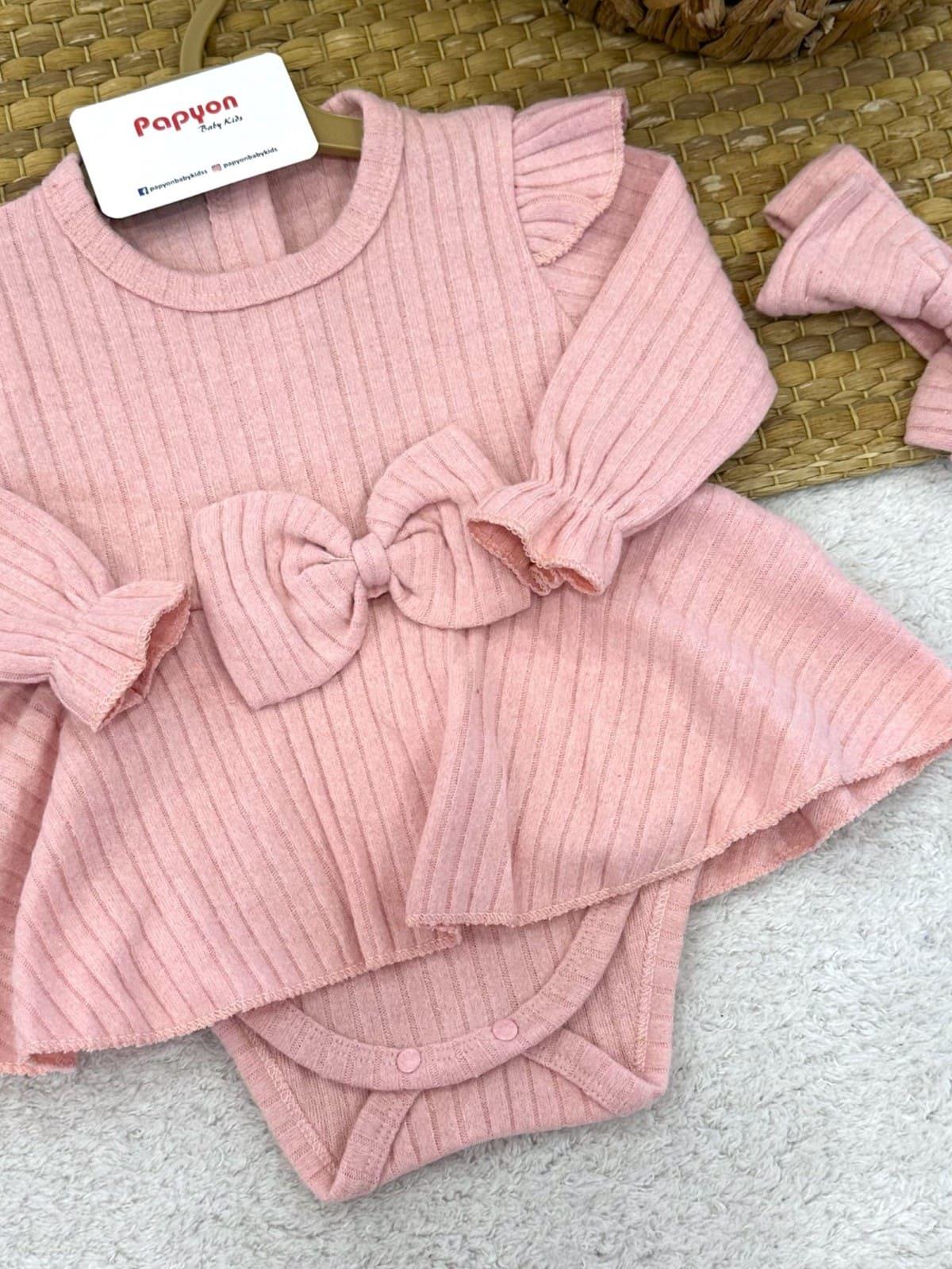 Fiyonklu Fitilli Kız Bebek Romper Badi (3-6/6-9/9-12/12-18 Ay)