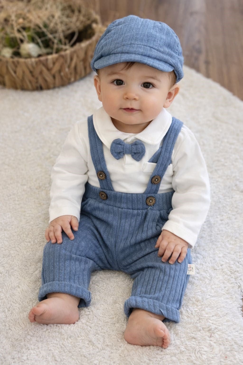 Yakalı Badili Örme Salopetli Erkek Bebek Takım (0-3/3-6/6-9/9-12 Ay)