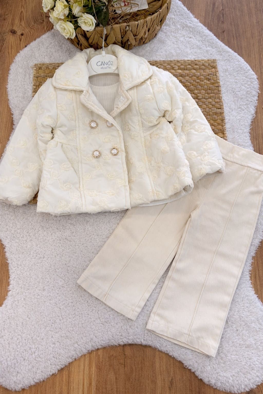 Tüllü Gül Montlu Pantolonlu Kız Bebek 3lü Takım (6-9/9-12/12-18/18-24 Ay)