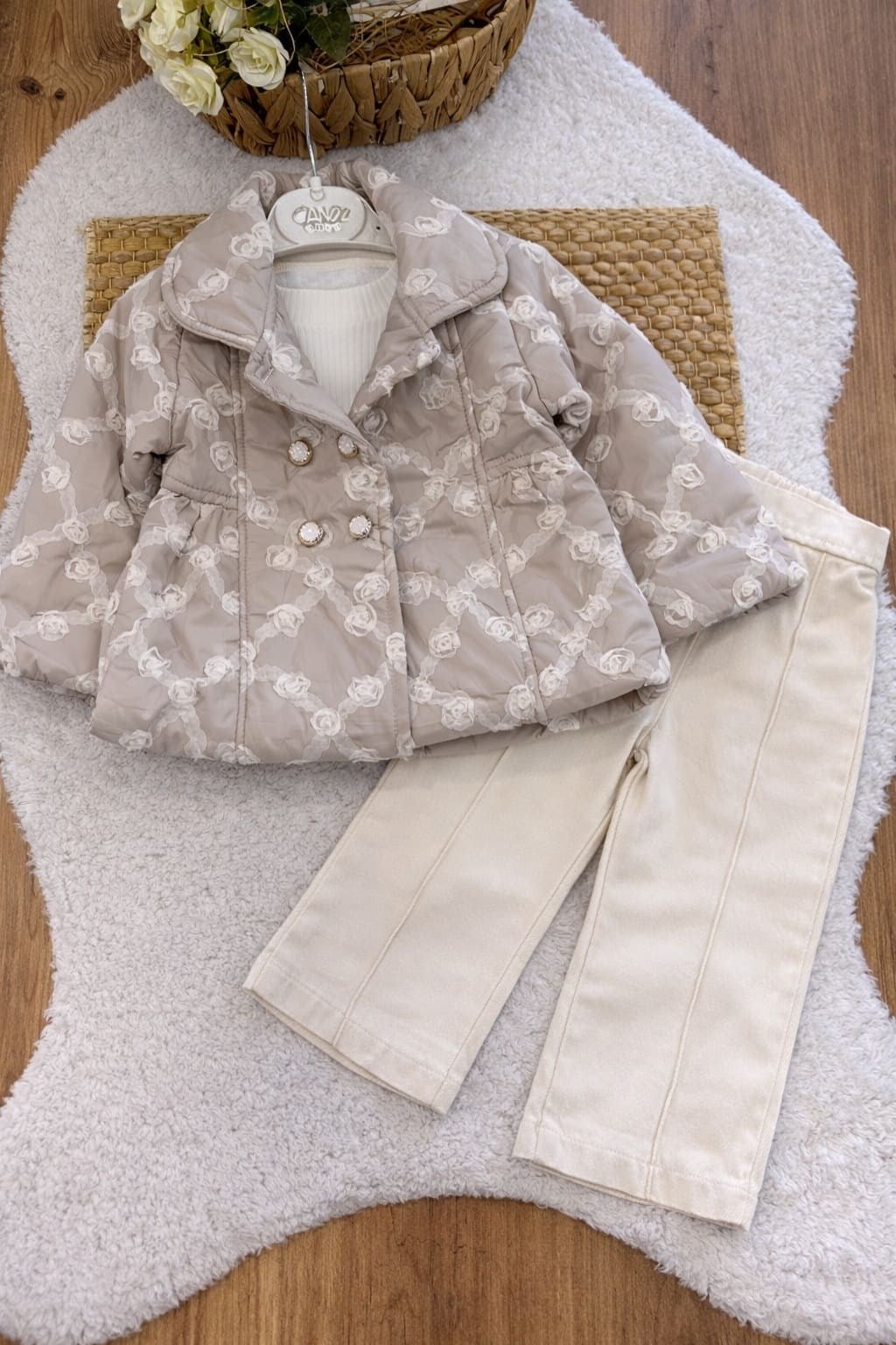 Tüllü Gül Montlu Pantolonlu Kız Bebek 3lü Takım (6-9/9-12/12-18/18-24 Ay)