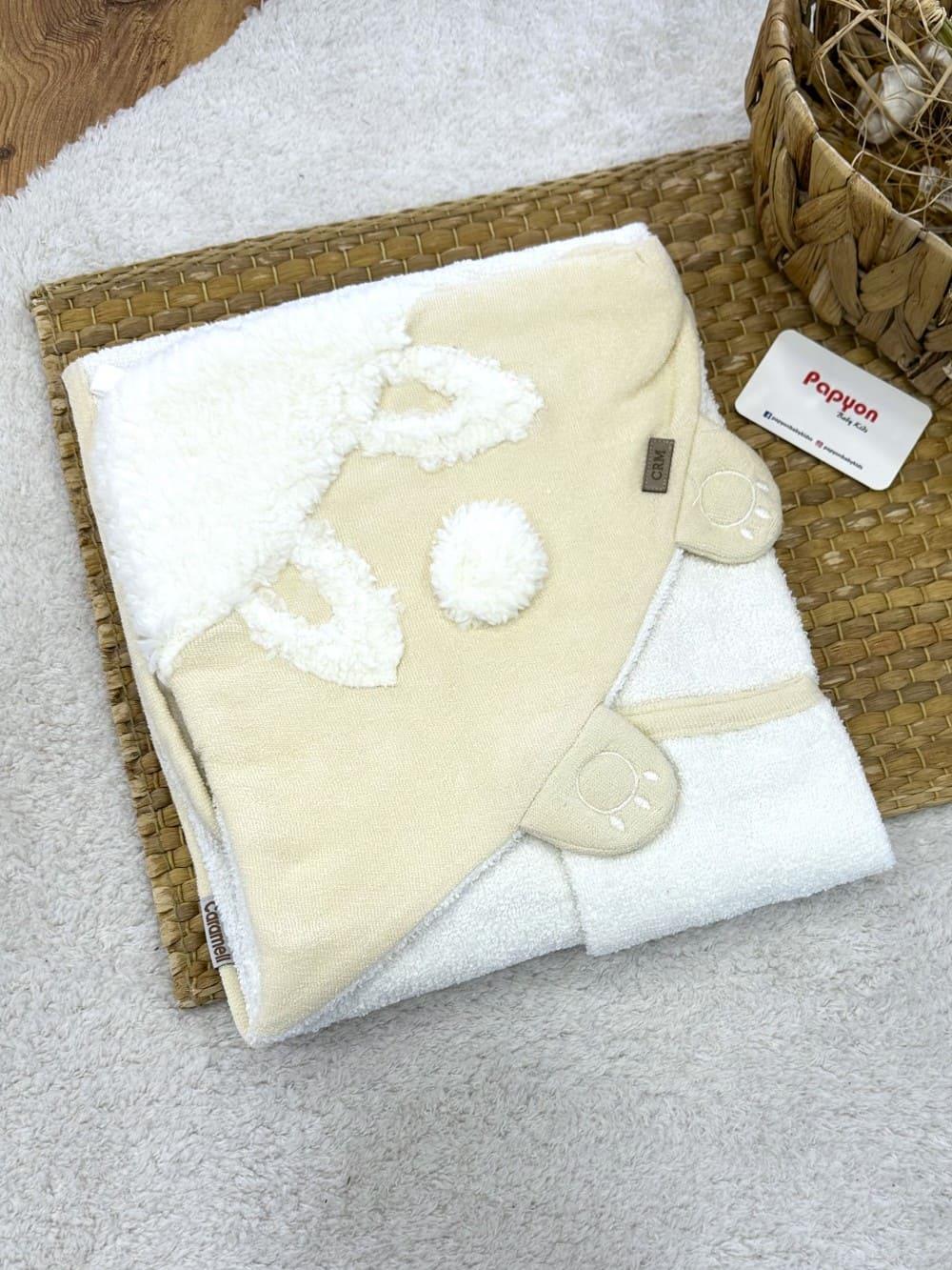 Peluş Ayı Nakışlı Kapşonlu Bebek Havlu + Kese 82X90 Cm