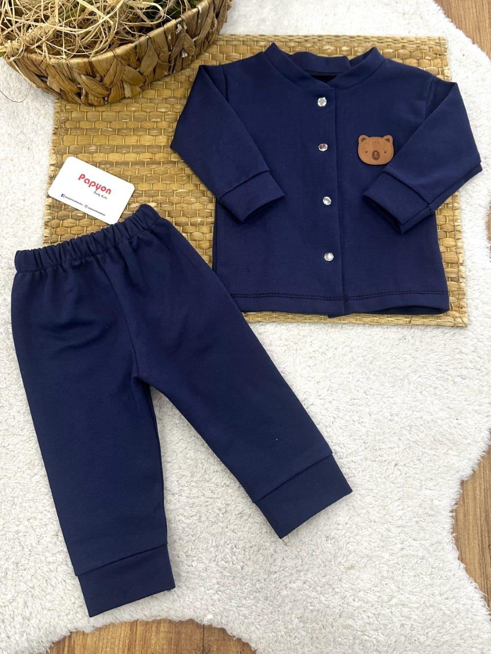 Ayıcık Armalı Önden Çıtçıtlı Bebek Pijama Takımı 6-9/9-12/12-18/18-24 Ay
