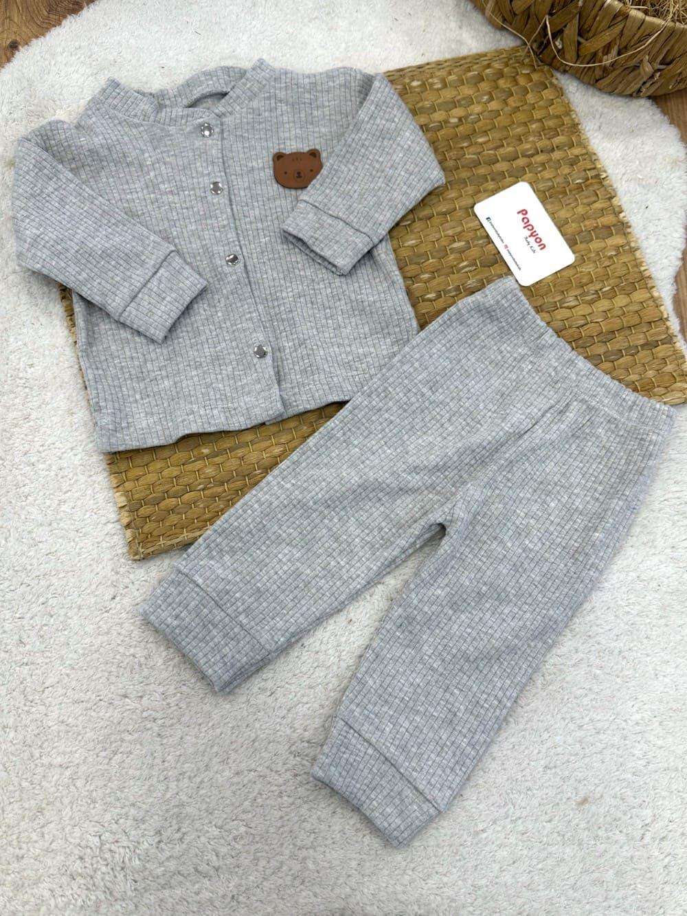 Ayıcık Armalı Önden Çıtçıtlı Bebek Pijama Takımı 6-9/9-12/12-18/18-24 Ay