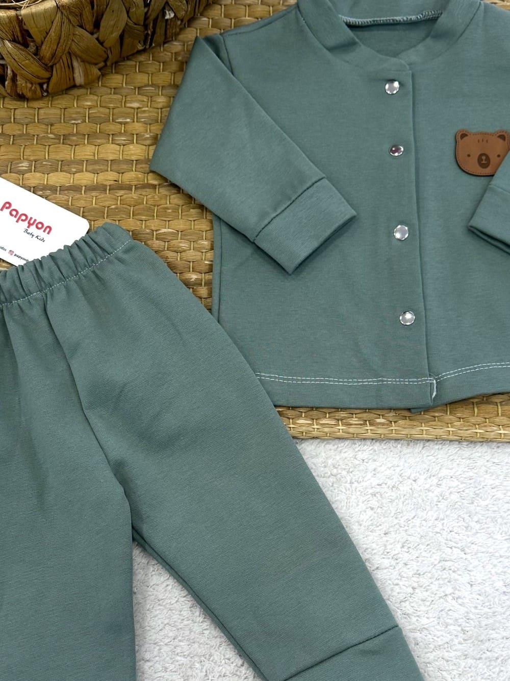 Ayıcık Armalı Önden Çıtçıtlı Bebek Pijama Takımı 6-9/9-12/12-18/18-24 Ay