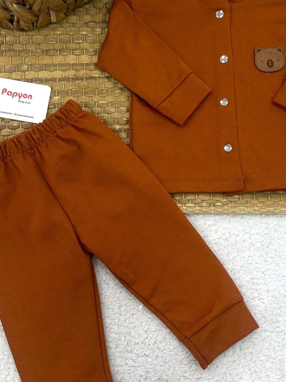 Ayıcık Armalı Önden Çıtçıtlı Bebek Pijama Takımı 6-9/9-12/12-18/18-24 Ay