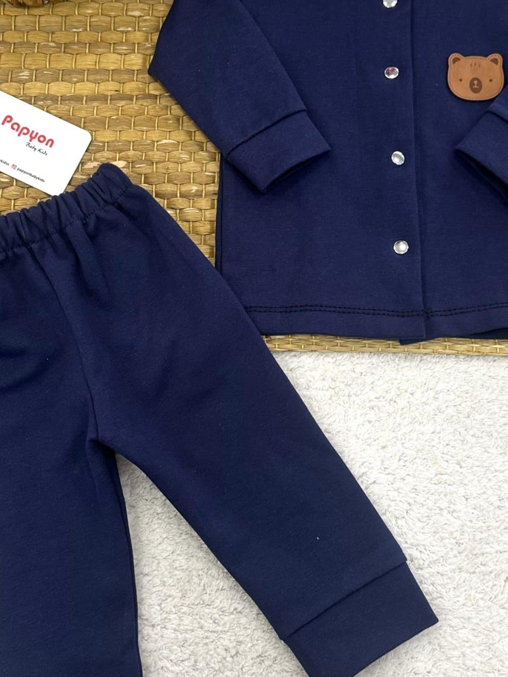 Ayıcık Armalı Önden Çıtçıtlı Bebek Pijama Takımı 6-9/9-12/12-18/18-24 Ay